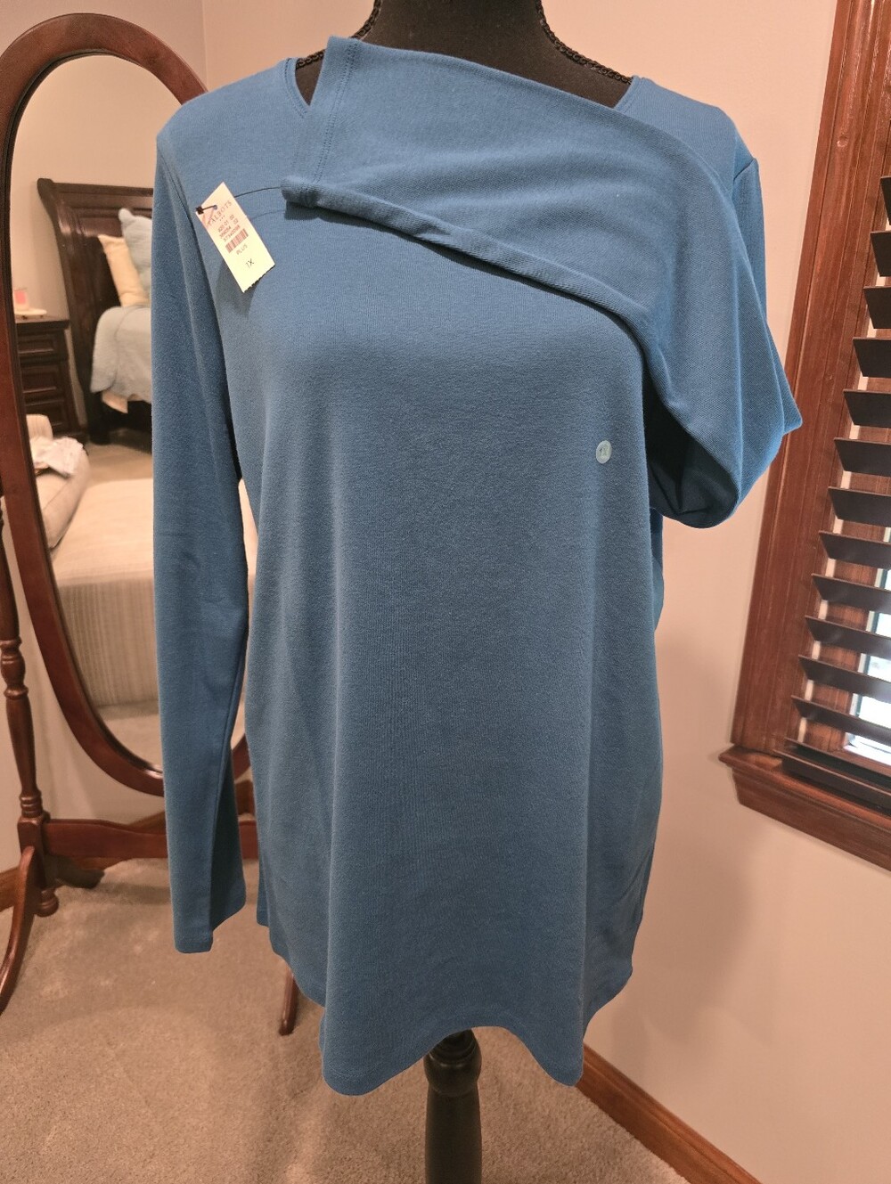 TALBOT'S DARK TURQUOISE!! Cotton Knit Neck Long Sleeve Top